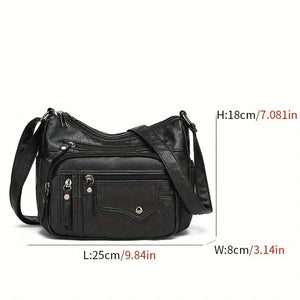 (Buy 1 Get 1 Free) Soft Vegan Multi Zipper Leather Shoulder Bag