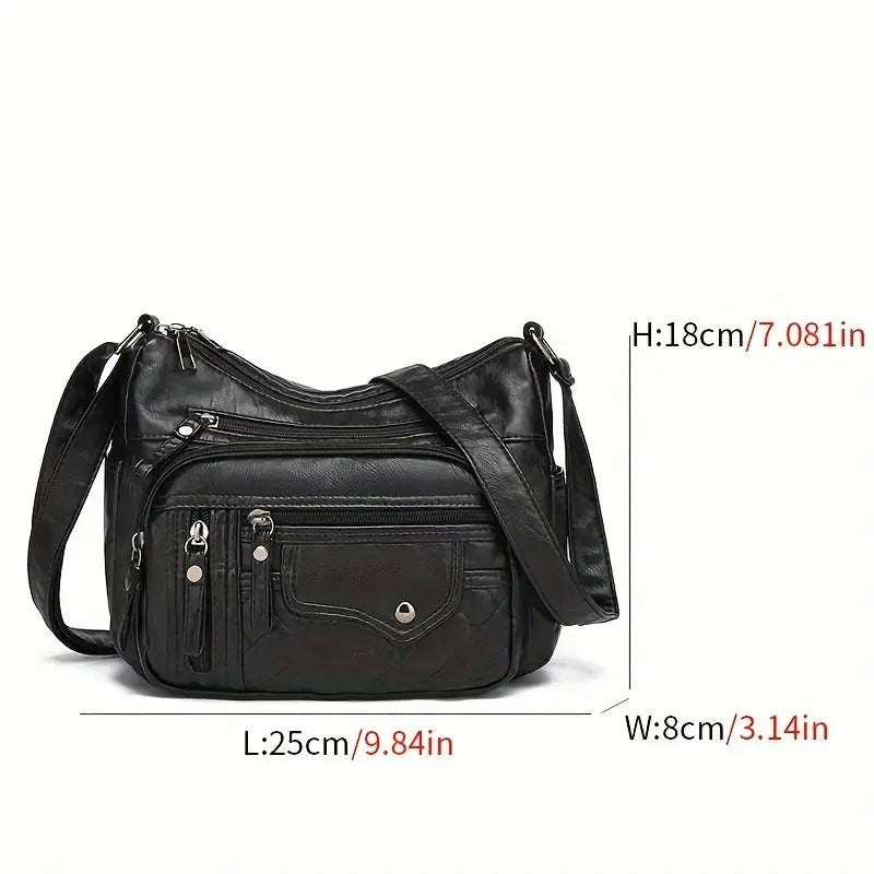 (Buy 1 Get 1 Free) Soft Vegan Multi Zipper Leather Shoulder Bag