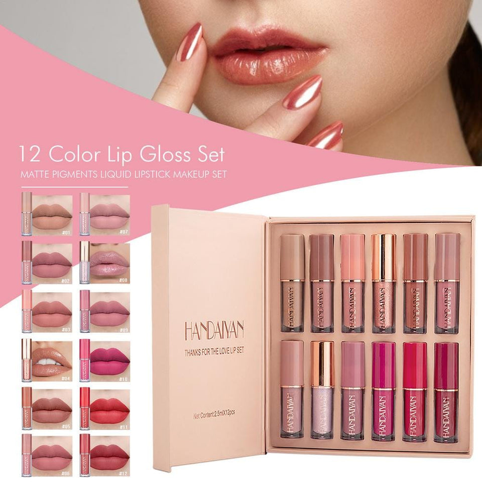 Handaiyan Lipstick – Set of 12 Matte Velvet Mini Liquid Lipsticks